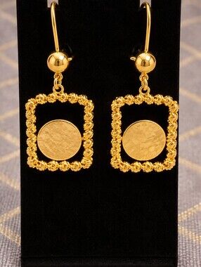 22kgp Dubai Jewelry Classic Gold Drop Frame Earrings - Elegant Women's Jewelry